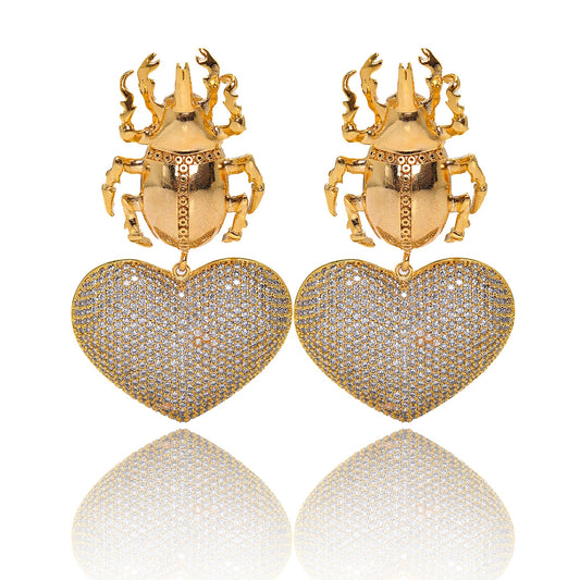 GOLD SCARAB BEETLE EARRINGS