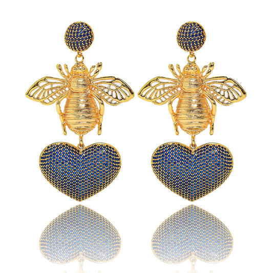 BEE WITH BLUE HEART EARRINGS