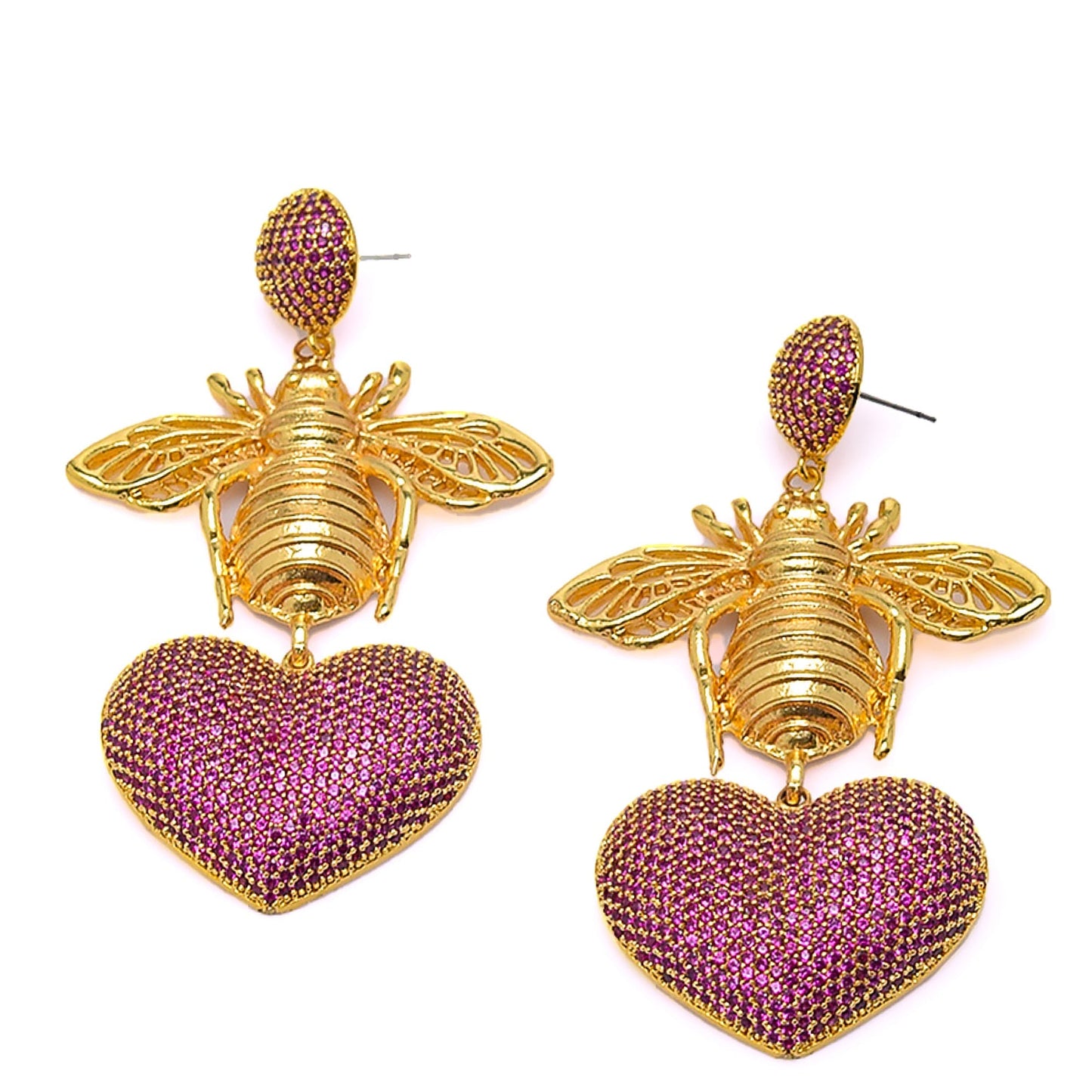 BEE WITH PINK HEART EARRINGS